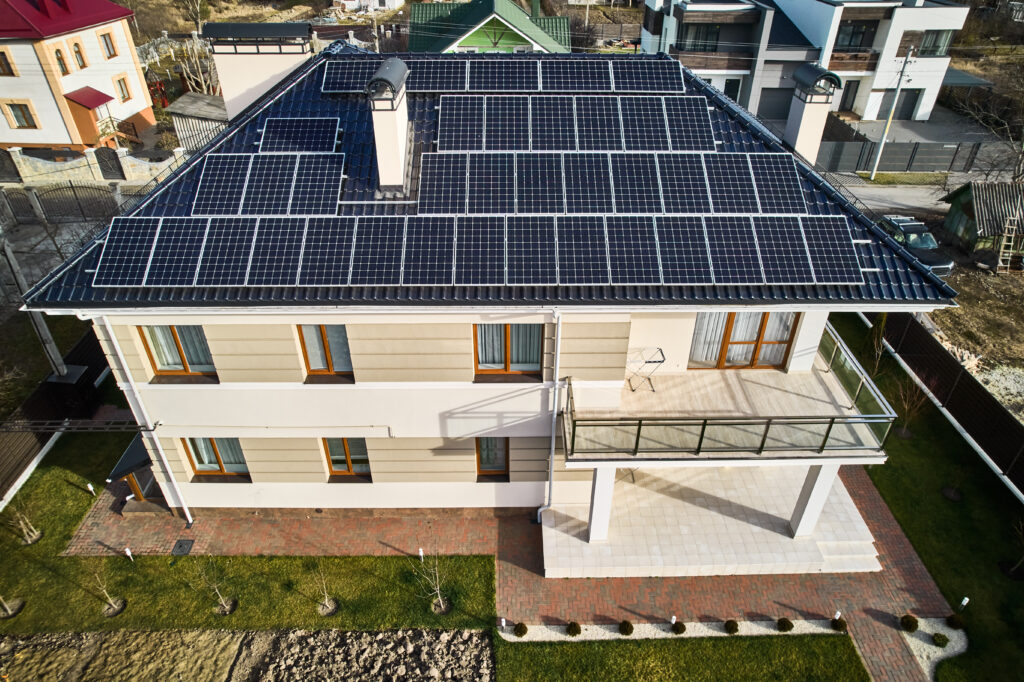 Solar panels on a house that is not helping a homeowner save money due to a solar lease. 
